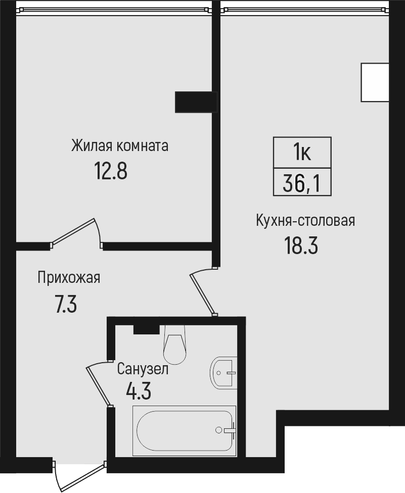 Продается 1-комн. квартира, 36.1 м²