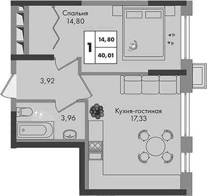 Продается 1-комн. квартира, 40.01 м²