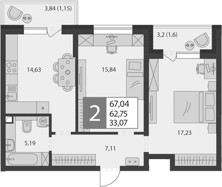 Продается 2-комн. квартира, 60 м²