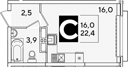 Продается 1-комн. квартира, 22.4 м²