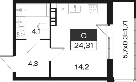 Продается 1-комн. квартира, 22.6 м²