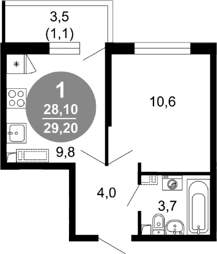 Продается 1-комн. квартира, 28.1 м²