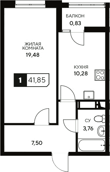 Продается 1-комн. квартира, 41.02 м²