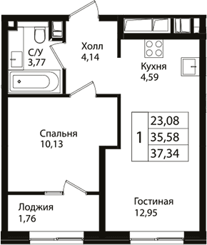 Продается 2-комн. квартира, 35.3 м²