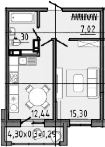 Продается 1-комн. квартира, 42.84 м²