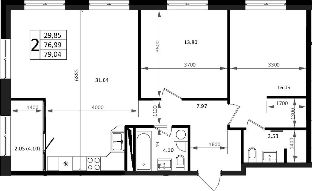 Продается 3-комн. квартира, 79.04 м²
