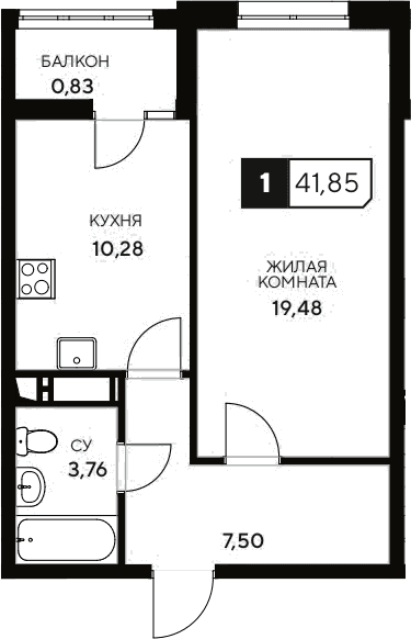 Продается 1-комн. квартира, 41.02 м²
