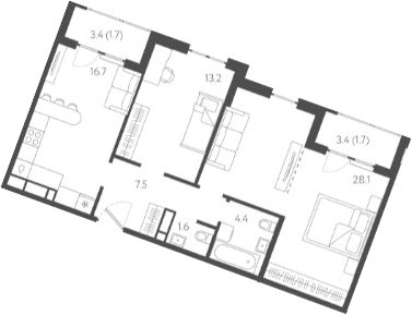 Продается 3-комн. квартира, 71.5 м²