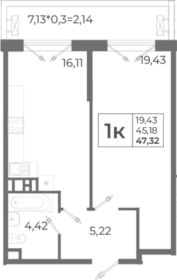 Продается 2-комн. квартира, 45.18 м²