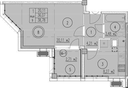 Продается 1-комн. квартира, 36.07 м²