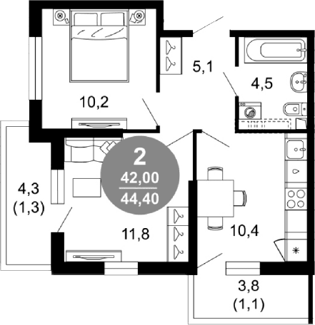 Продается 2-комн. квартира, 42 м²