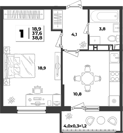 Продается 1-комн. квартира, 37.6 м²