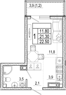 Продается 1-комн. квартира, 21.3 м²