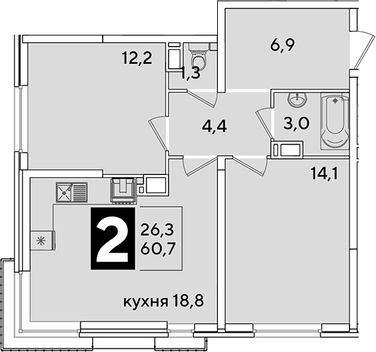 Продается 3-комн. квартира, 60.7 м²