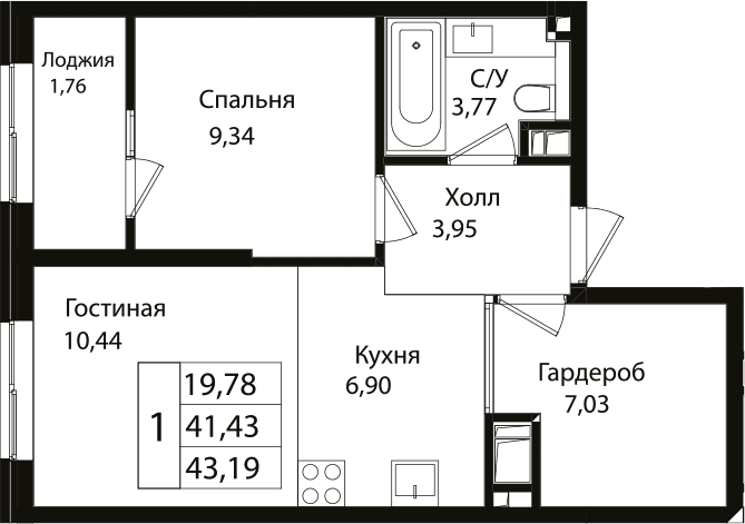 Продается 2-комн. квартира, 41.2 м²
