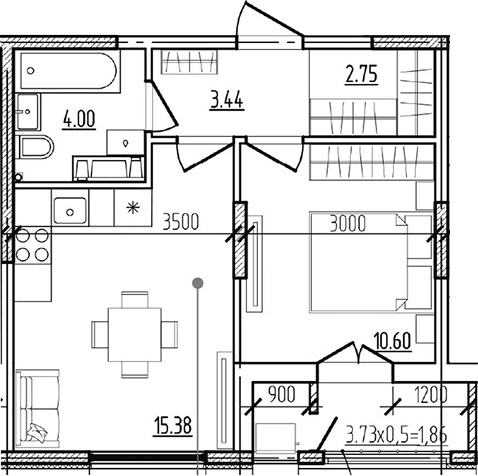 Продается 2-комн. квартира, 36.17 м²