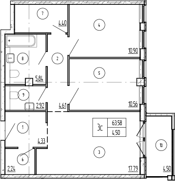 Продается 2-комн. квартира, 63.58 м²