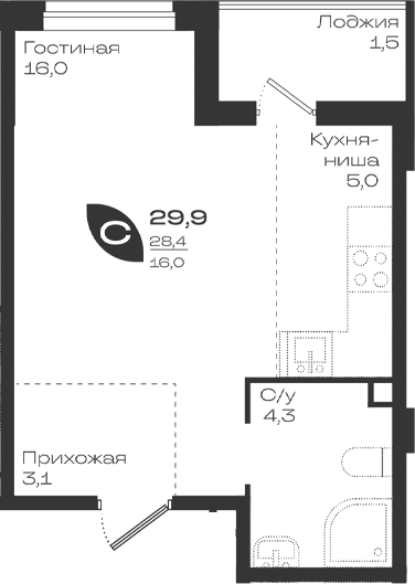 Продается 1-комн. квартира, 28.4 м²