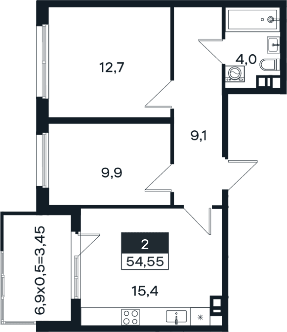 Продается 2-комн. квартира, 51.1 м²