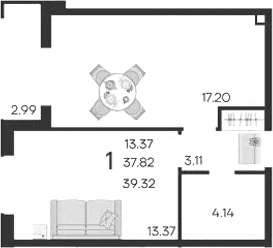 Продается 1-комн. квартира, 37.82 м²