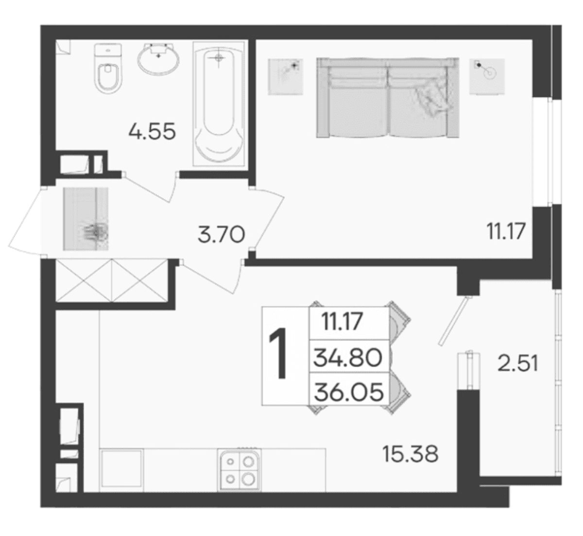 Продается 1-комн. квартира, 34.8 м²
