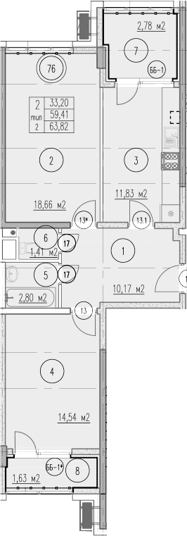 Продается 2-комн. квартира, 59.41 м²