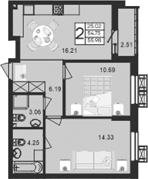 Продается 2-комн. квартира, 54.73 м²