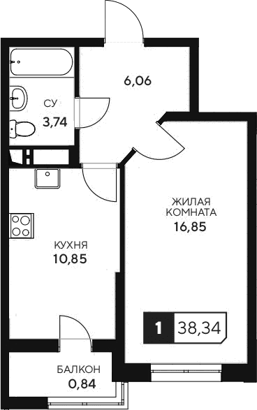 Продается 1-комн. квартира, 37.5 м²