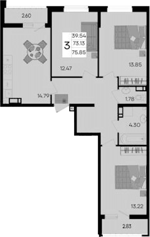 Продается 3-комн. квартира, 73.13 м²