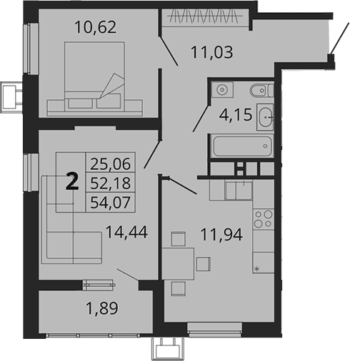 Продается 2-комн. квартира, 53.59 м²