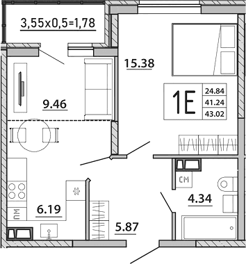 Продается 2-комн. квартира, 41.24 м²