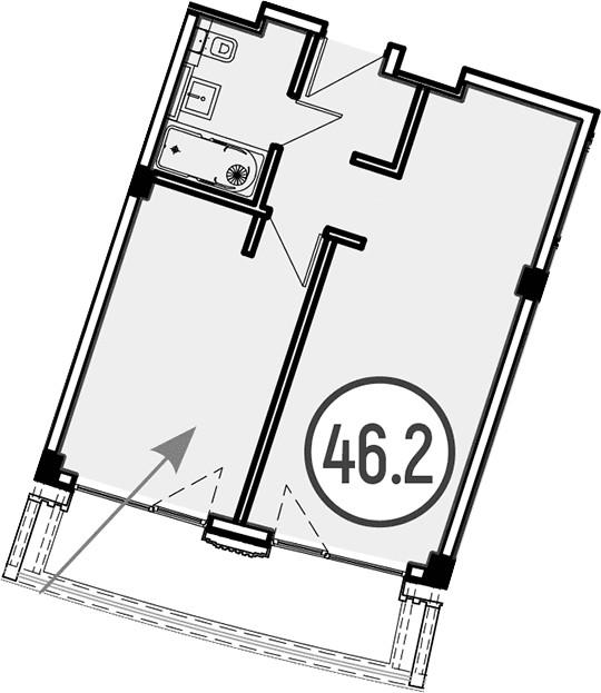 Продается 1-комн. квартира, 46.2 м²