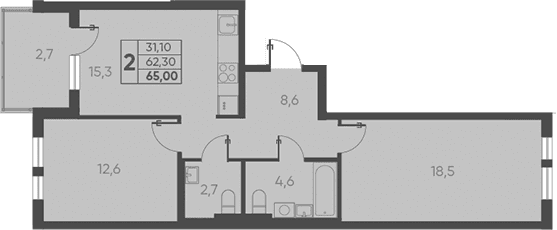 Продается 2-комн. квартира, 62.3 м²