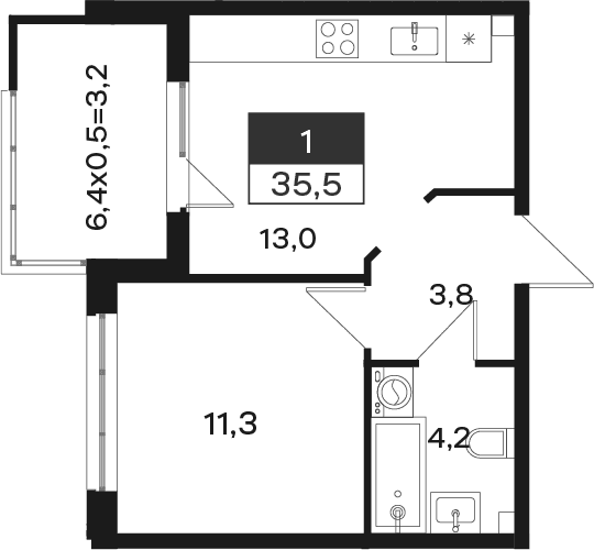Продается 1-комн. квартира, 32.3 м²