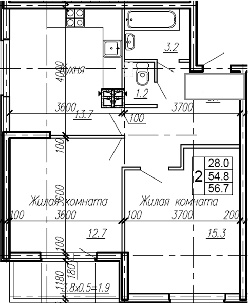 Продается 2-комн. квартира, 54.8 м²