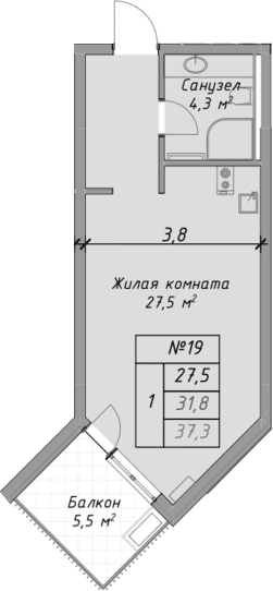 Продается 1-комн. квартира, 31.8 м²