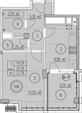 Продается 1-комн. квартира, 34.24 м²
