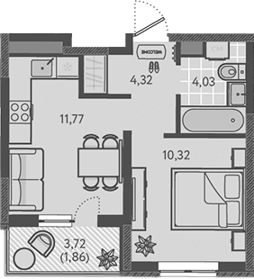 Продается 1-комн. квартира, 30.44 м²