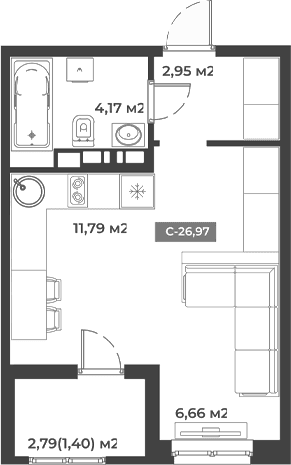 Продается 1-комн. квартира, 25.57 м²