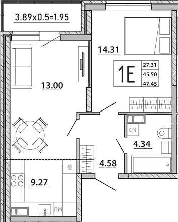 Продается 2-комн. квартира, 45.5 м²