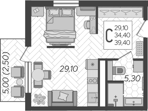 Продается 1-комн. квартира, 34.4 м²