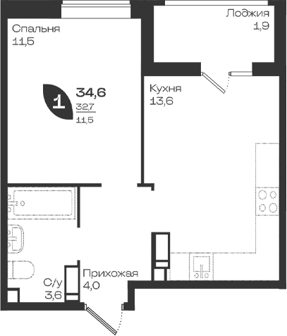 Продается 1-комн. квартира, 32.7 м²