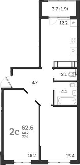 Продается 2-комн. квартира, 60.7 м²