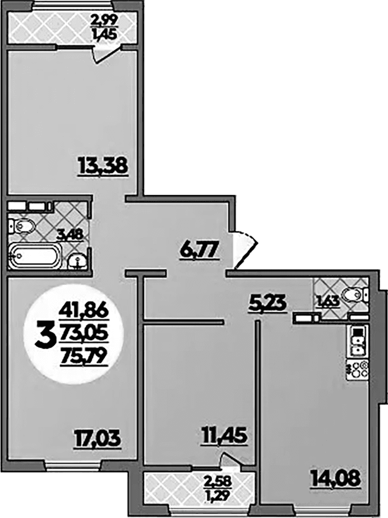 Продается 3-комн. квартира, 73.05 м²