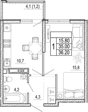 Продается 1-комн. квартира, 35 м²