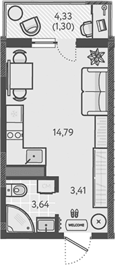 Продается 1-комн. квартира, 21.84 м²