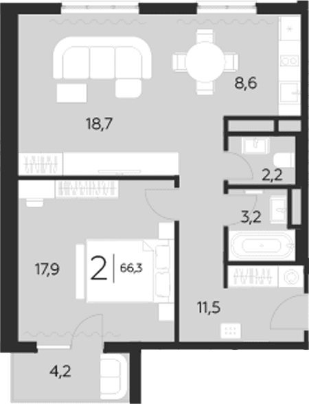 Продается 1-комн. квартира, 62.1 м²