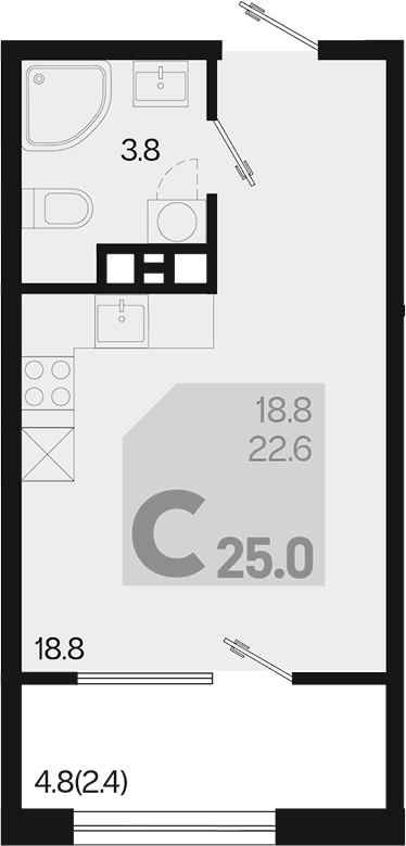 Продается 1-комн. квартира, 22.6 м²