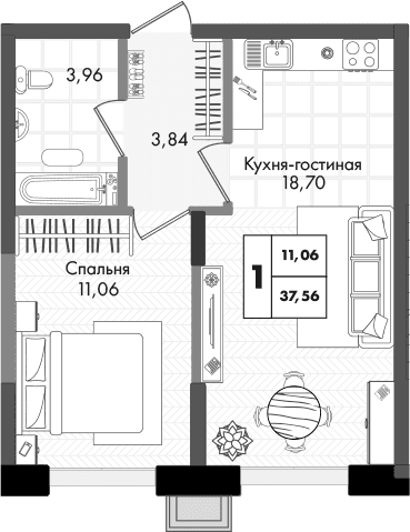 Продается 2-комн. квартира, 37.56 м²