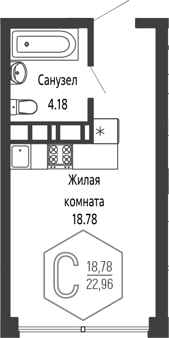 Продается 1-комн. квартира, 22.96 м²